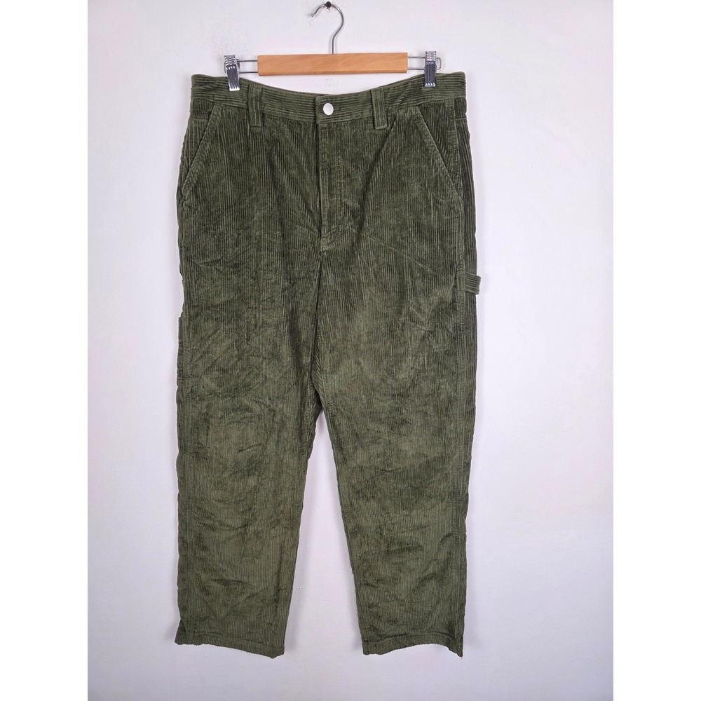TNA Aritzia‎ Green Corduroy Baggy Carpenter Pants Utility Straight Leg Sz 12